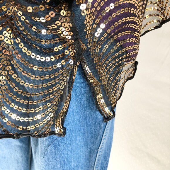Bijorca Gold Sequin Short Kimono Scallop Wave Pattern Size OS - Picture 10 of 10